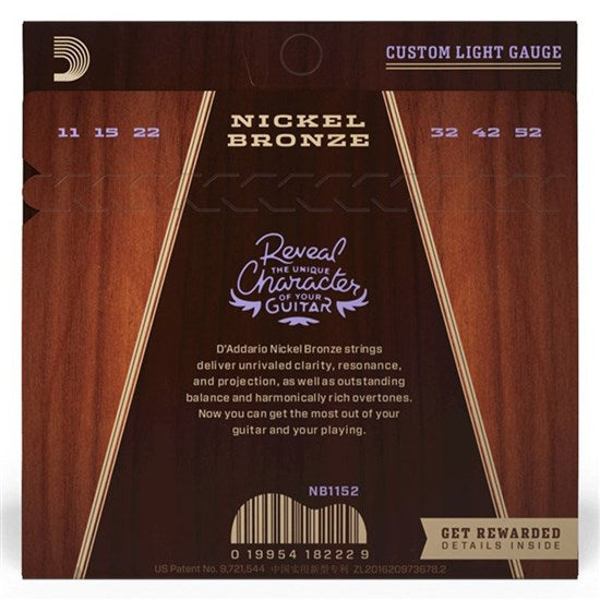 D'Addario NB1152 Nickel Bronze Acoustic Guitar Strings - 11-52
