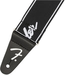 Fender WeighLess 2" Running Logo Strap, Black/White
