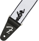 Fender WeighLess 2" Running Logo Strap, White/Black
