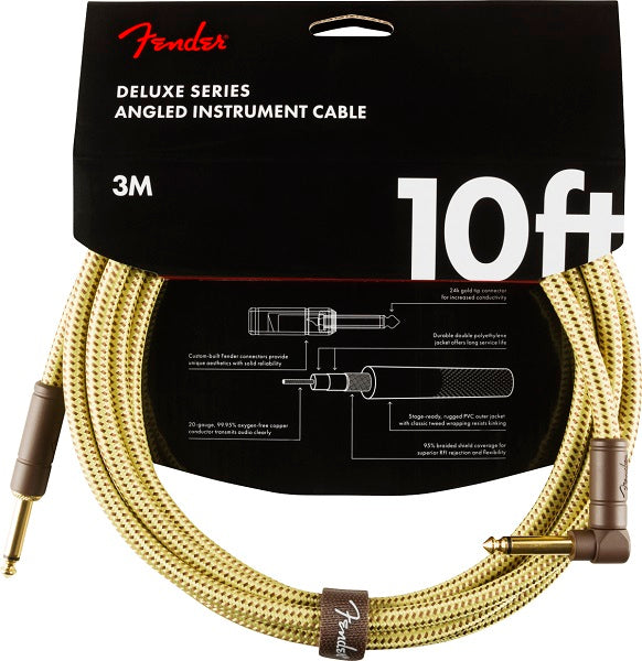 Fender Deluxe Series Instrument Cable, Straight/Angle, 10' - Tweed