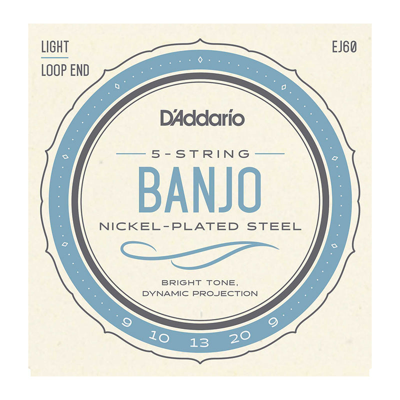 D'Addario EJ60 5-String Banjo Set, Nickel, Light, 9-20