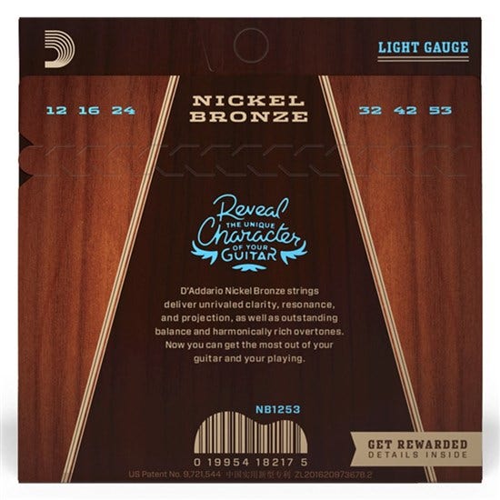 D'Addario NB1253 Nickel Bronze Acoustic Guitar Strings - 12-53