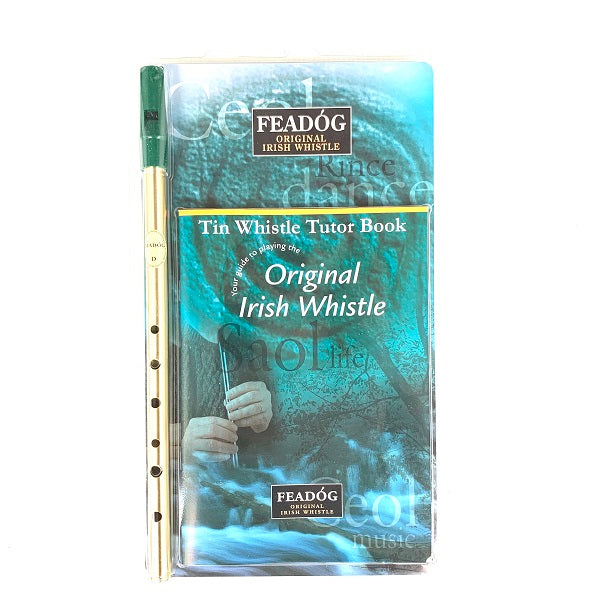 Feadog Tin Whistle pack w/ Tutor Book - Brass Key of D
