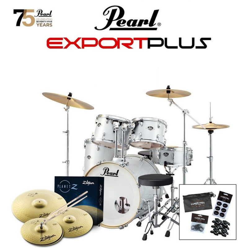 Pearl EXX725SP/C-700P Export Fusion Plus 22" Drum Kit [+ Hardware, Cymbals, Accessories] - Arctic Sparkle