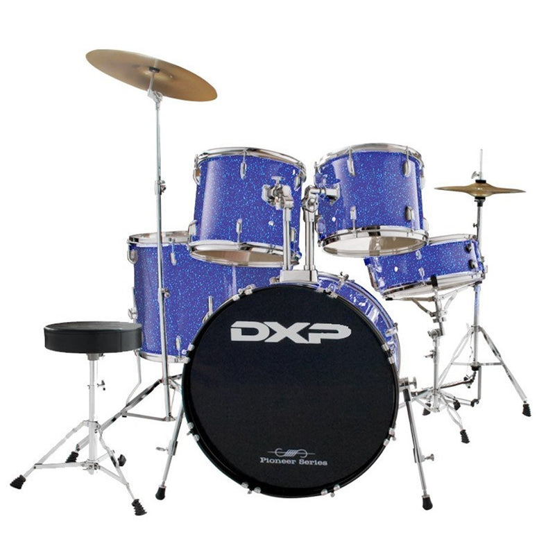 DXP TX04 Pioneer Series Complete 5-Piece Rock Drum Kit w/ Cymbals and Stool - Metallic Blue