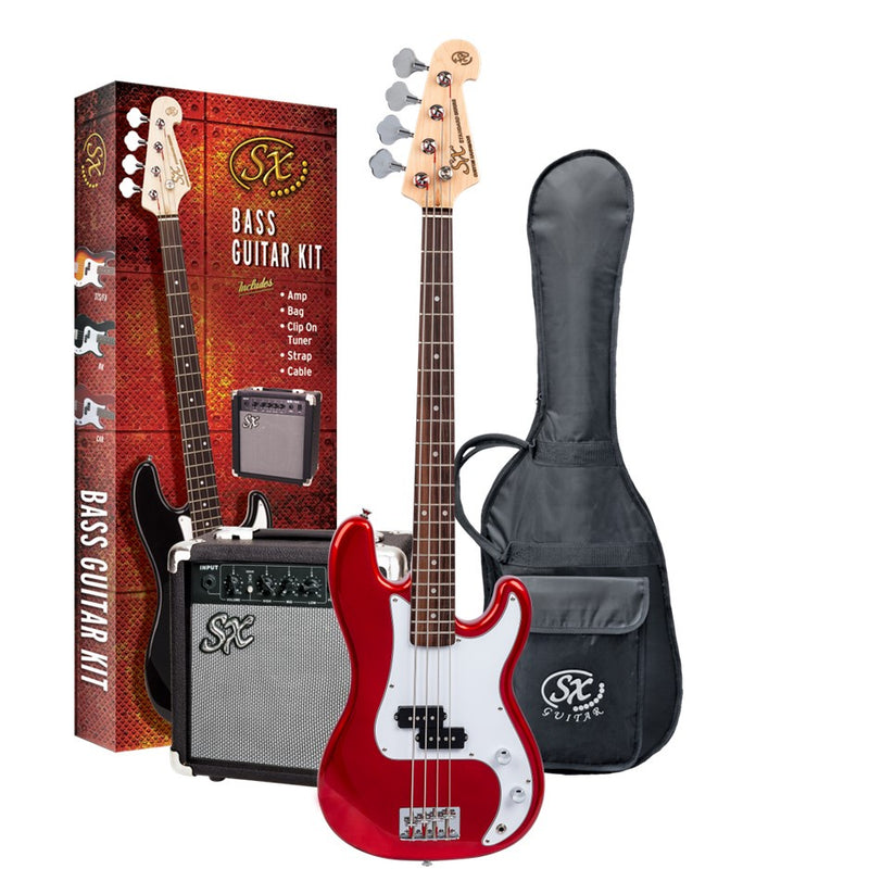 SX SB2SKCAR P-Bass Guitar Pack Candy Apple Red
