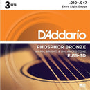 D'Addario EJ15-3D Phosphor Bronze Extra Light (3 Pack) 10 - 47