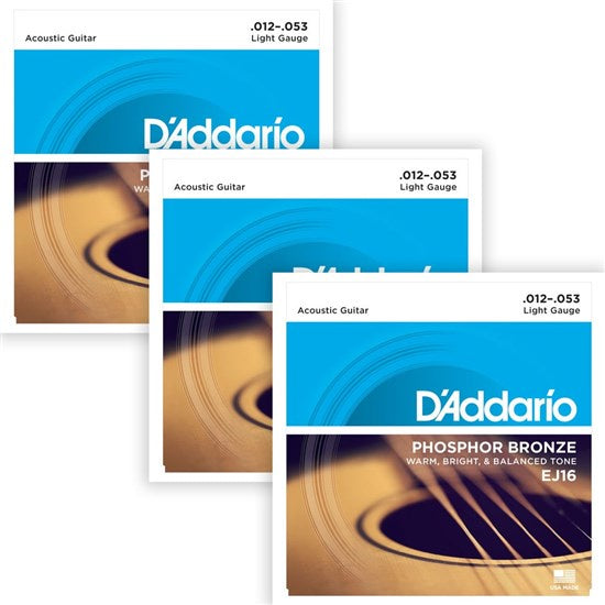 *Promo* D'Addario EJ16-3D Phosphor Bronze Light Gauge (3 Pack) 12 - 53