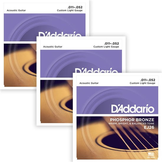 *Promo* D'Addario EJ26-3D Phosphor Bronze Custom Light (3 Pack) 11 - 52