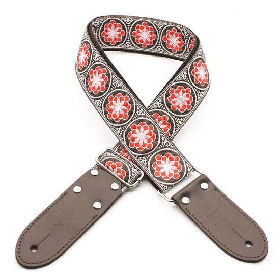 DSL JAC20 Jacquard Guitar Strap (Flower Design, Red, 2")