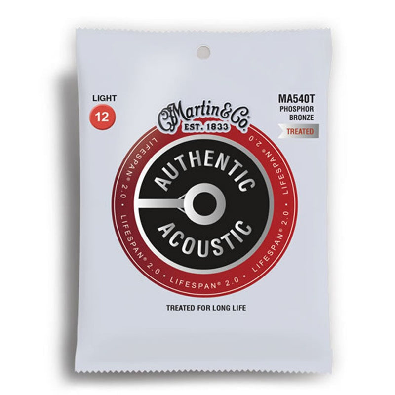 Martin MA540T  Authentic Acoustic Lifespan 2.0 Phosphor Bronze 92/8 Light Guitar String Set (12-54)