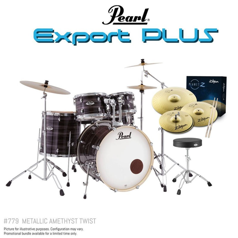 Pearl Export EXX 7 Piece 20" Fusion Kit Complete Package w/ Cymbals, Boom Stand, Throne - Amethyst Twist