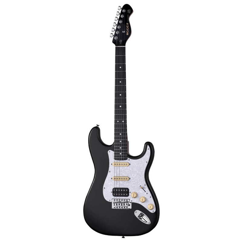 Mooer MSC-10-BLK-WHTSP ST-Style Electric Guitar - Black w/ White Pearl Pickguard