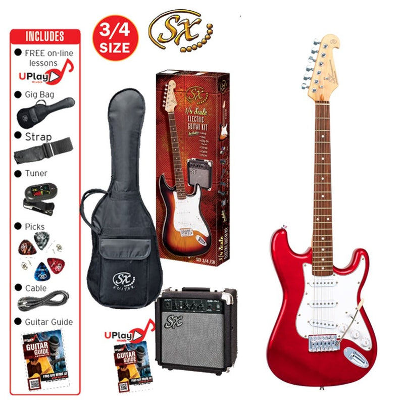 SX SE1SKCAR Electric Guitar Pack - Candy Apple Red