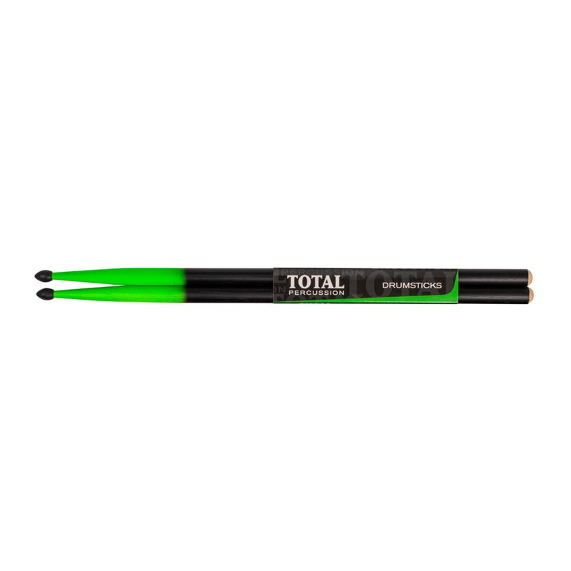 Total Percussion T5A Drumsticks Black to Green Fade w/ Black Nylon Tip