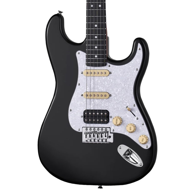 Mooer MSC-10-BLK-WHTSP ST-Style Electric Guitar - Black w/ White Pearl Pickguard