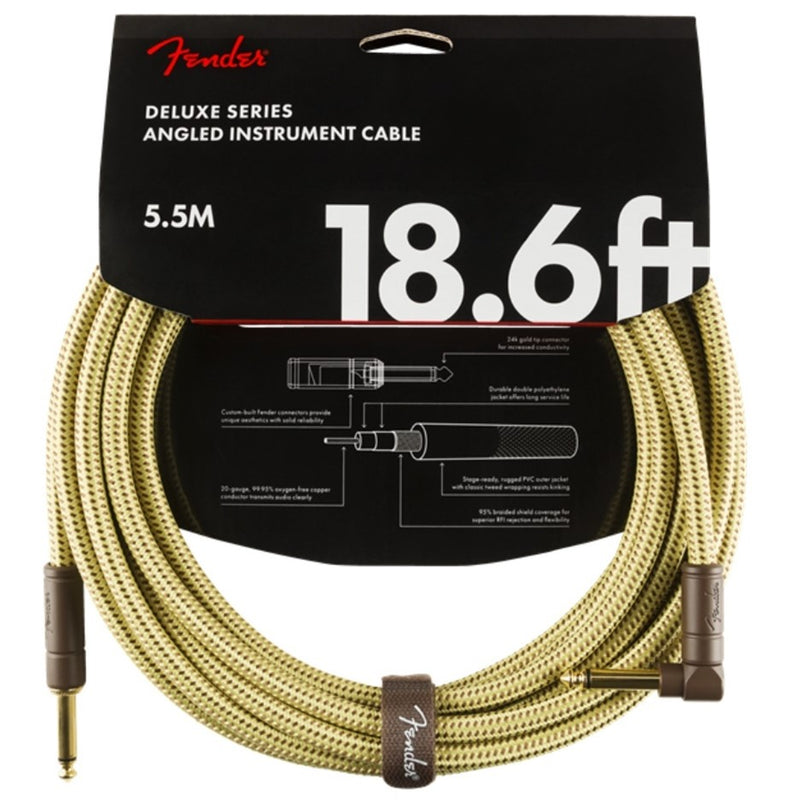 Fender Deluxe Series Instrument Cable, Straight/Angle 18.6' - Tweed