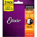 Elixir 16545  Phosphor Bronze Nanoweb Light 12-53 - 3 Pack