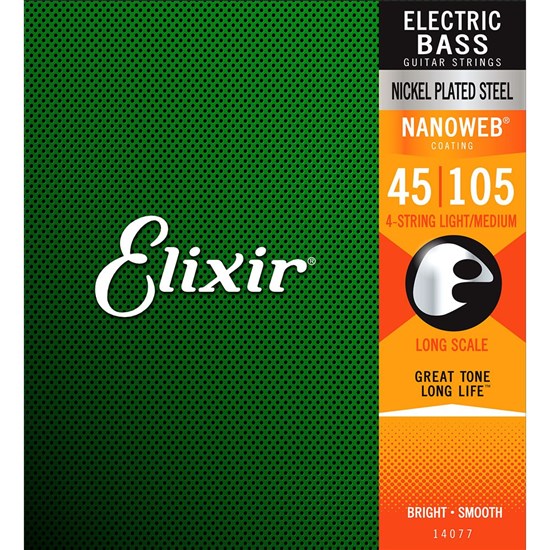 Elixir 14077 Nanoweb Light/Medium Nickel plated Bass Strings 45-105