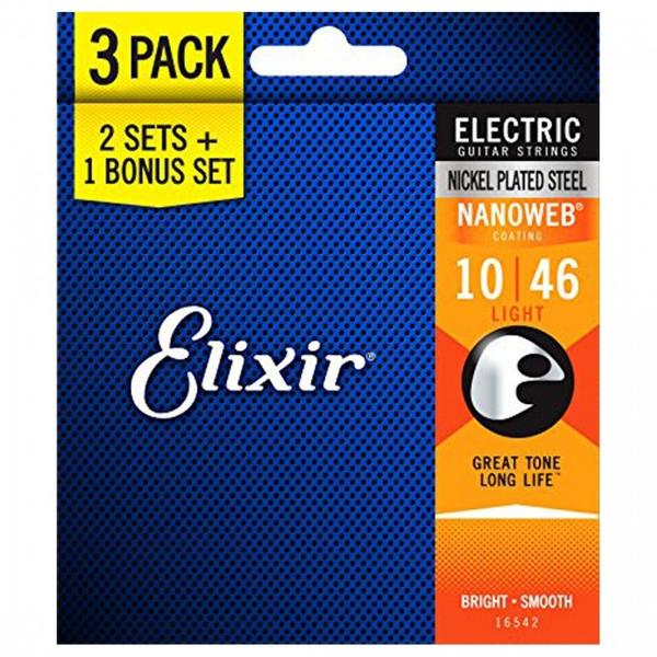 Elixir 16542 Light Electric Guitar Strings 10-46 - 3 Pack
