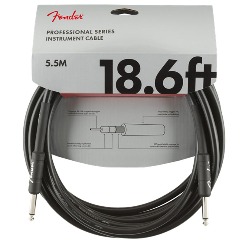 Fender Professional Series Instrument Cable, Straight/ Straight 18.6' - Black