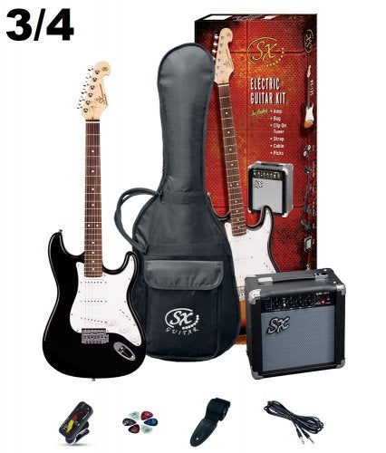 SX SE1-SK34B 3/4 Size Electric Guitar Pack w/ Amplifier - Black