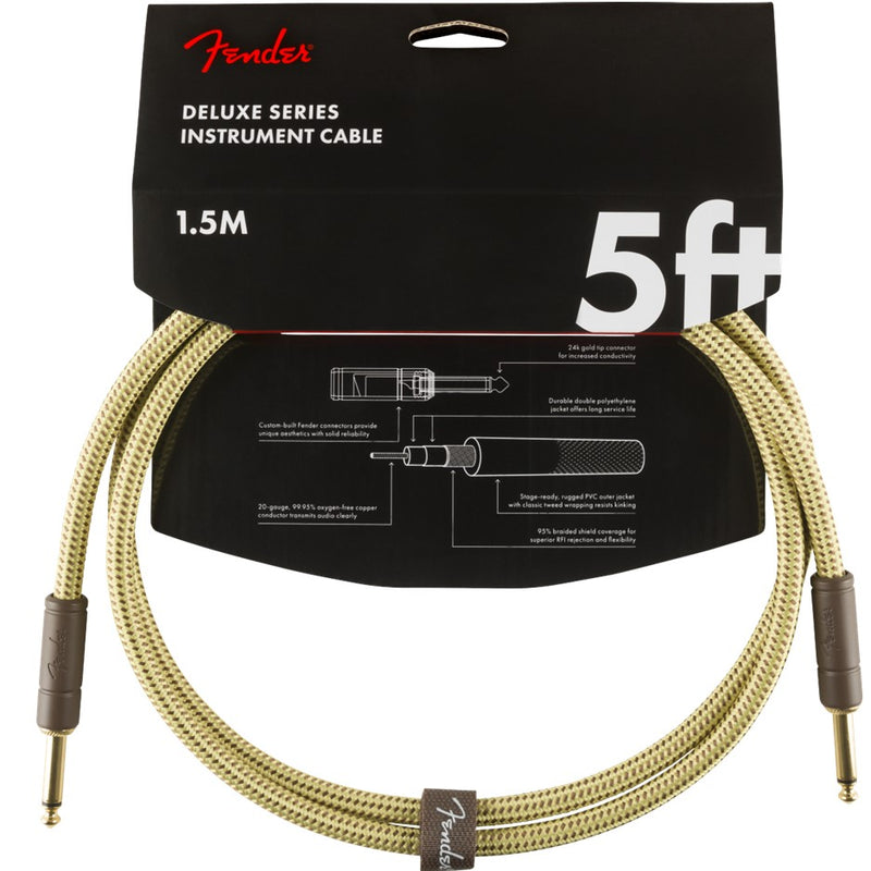 Fender Deluxe Series Instrument Cable, Straight/Straight, 5', Tweed