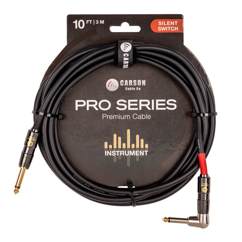 Carson CSW10SL Pro Series Silent Switch Instrument Cable w/ Right Angled Plug - 10ft