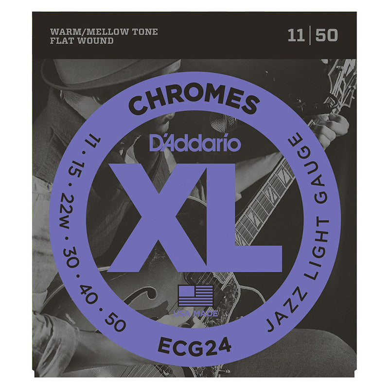 D'Addario ECG24 String Chromes Set - Flat Wound, Jazz Light, 11-50