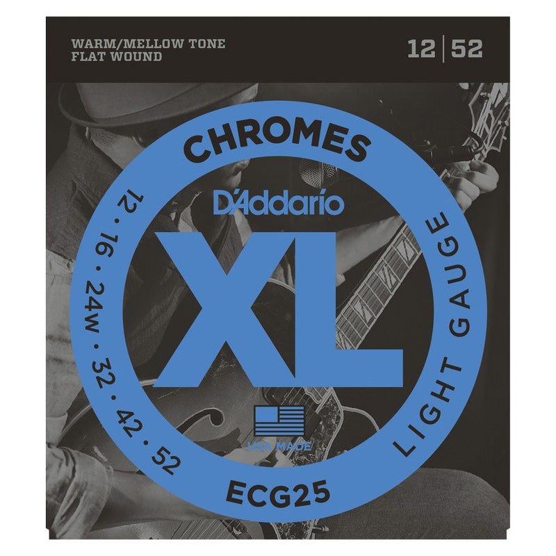 D'Addario ECG25 Chromes Set - Flat Wound, Light, 12-52