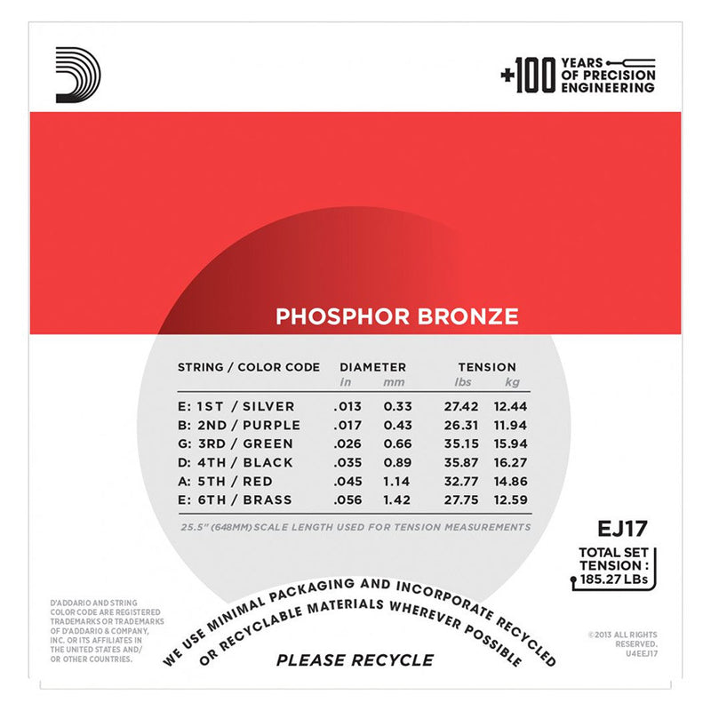 D'Addario EJ17 Phosphor Bronze Set - Medium, 13-56