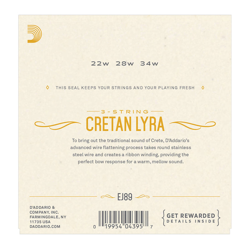 D'Addario EJ89 Cretan Lyra 3 String Set, Flat Wound