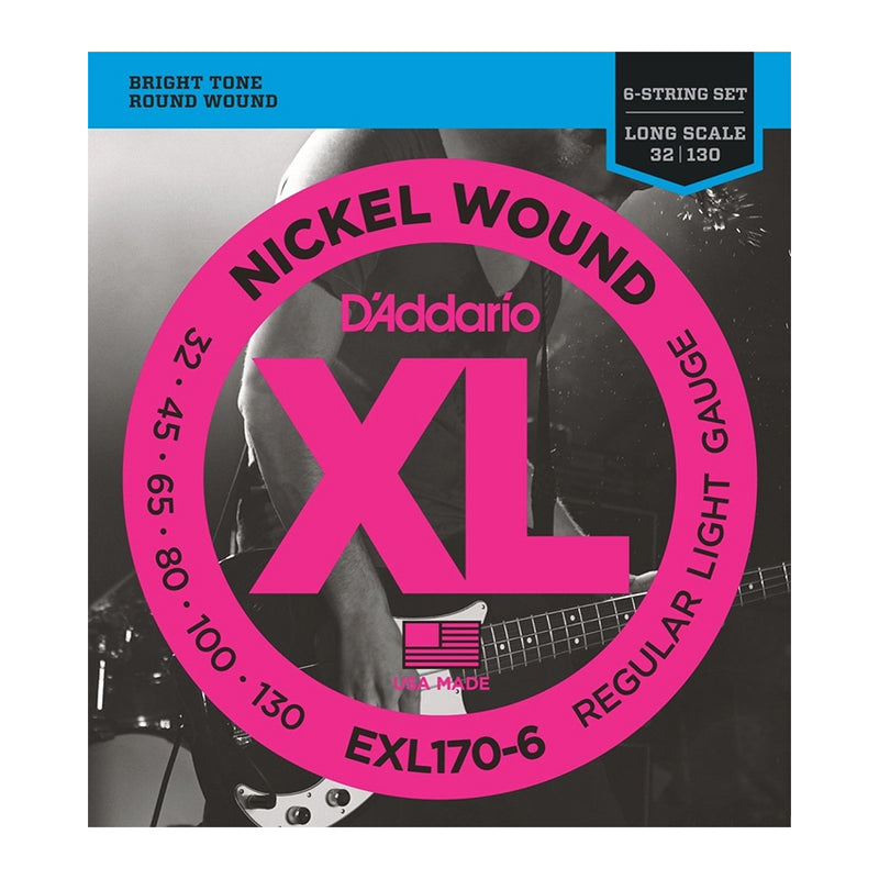 D'Addario EXL170-6 Nickel Wound 6-String Bass, Light, 32-130, Long Scale