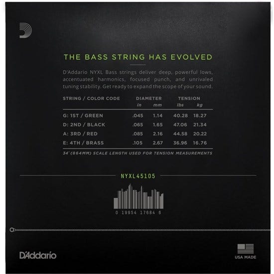 D'Addario NYXL45105 Nickel Wound Bass Strings - Light Top / Med Bottom (45-105)