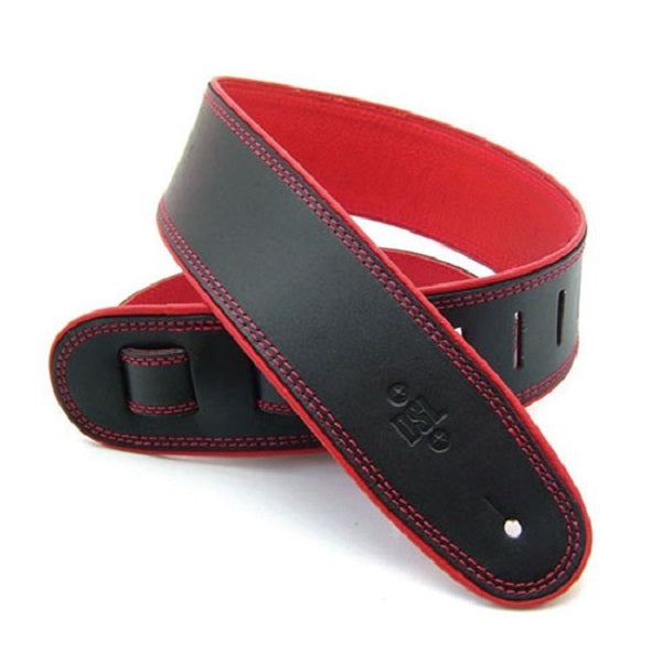 DSL GEP Series Rolled Edge Guitar Strap (Black, Red Backing, 2.5")