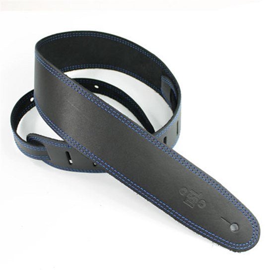 DSL -SGE Classic Design  Guitar Strap (Black, Blue Stitching)