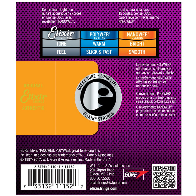 Elixir 11152 Nanoweb 80/20 12 String Light 10-47