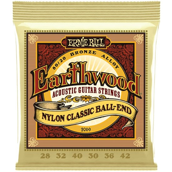 Ernie Ball 2069 Earthwood Folk Nylon, Ball End 80/20 Bronze Acoustic Strings