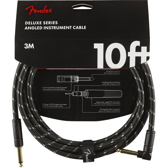 Fender Deluxe Series Instrument Cable, Straight/ Angle 10' - Black Tweed