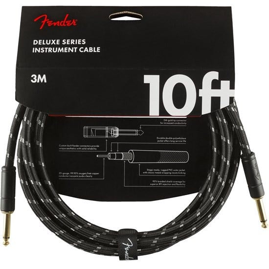 Fender Deluxe Series Instrument Cable, Straight/ Straight 10' - Black Tweed