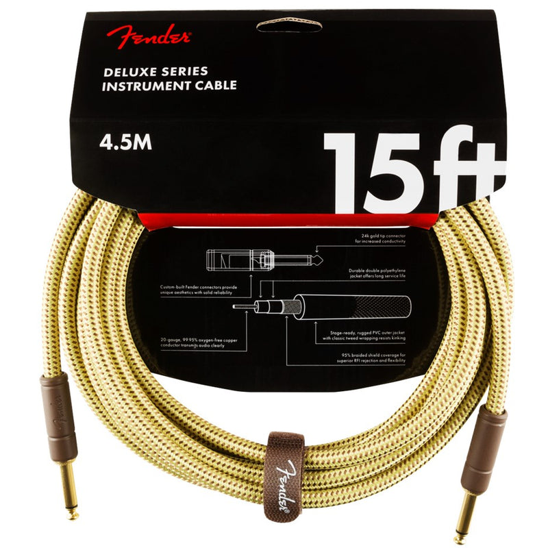 Fender  Deluxe Series Instrument Cable, Straight/Straight, 15', Tweed
