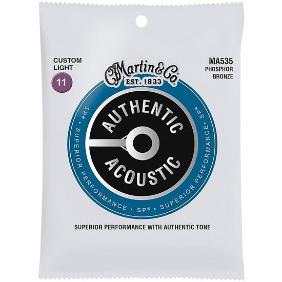 Martin MA535 Authentic SP 92/8 Custom Light Phosphor Bronze Acoustic Guitar Strings 11-52