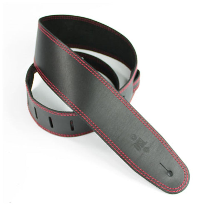 DSL - SGE Classic Design Guitar Strap (Black, Red Stitching)