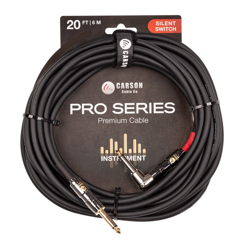Carson CSW20SL Pro Series Silent Switch Instrument Cable w/ Right Angled Plug - 20ft