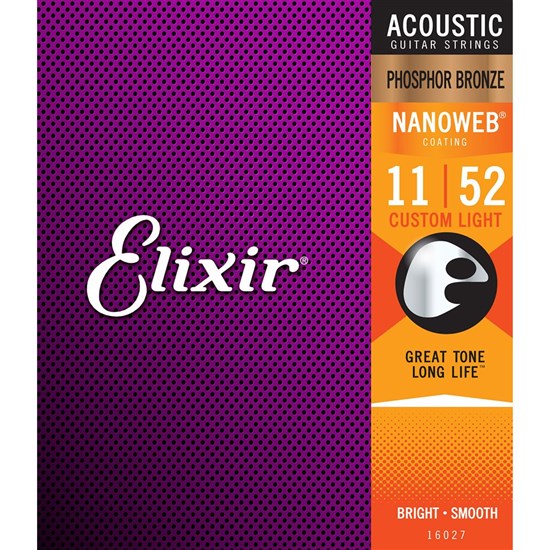 Elixir 16027 Phospher Bronze NanoWeb Custom Light 11-52