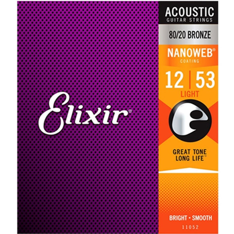 Elixir 11052 Nanoweb Guitar Strings 80/20 Bronze Light - 12 - 53